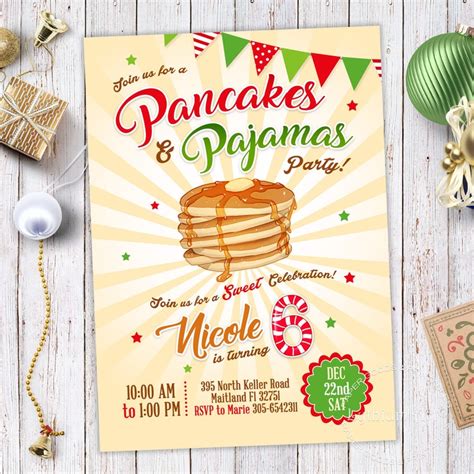 Pancakes And Pajamas Invitation Printable Invite Christmas Etsy