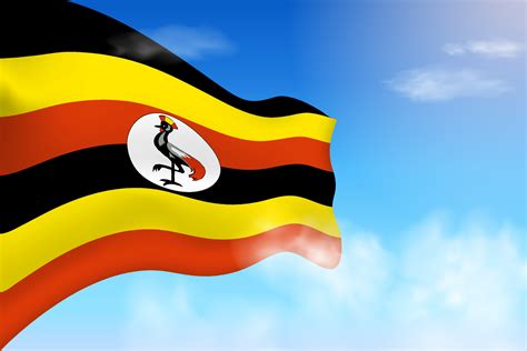 Uganda flag in the clouds. Vector flag waving in the sky. National day ...