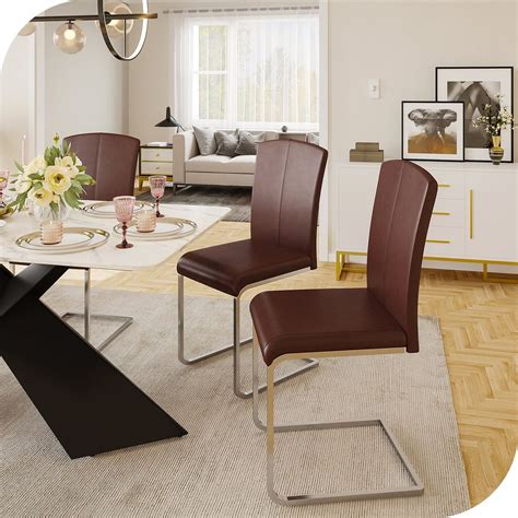 Hernest Modern Accent Chairs Set Of 2 With Elegant PU Leather Back Brown