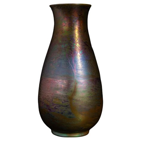 Iridescent Art Nouveau Landscape Vase By Clement Massier At 1stdibs