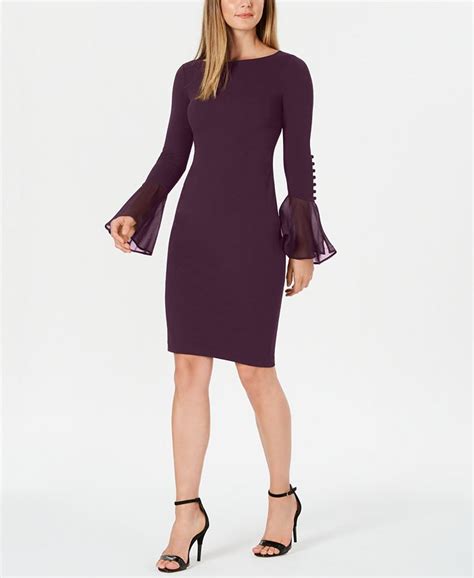 Calvin Klein Chiffon Bell Sleeve Sheath Dress Macys