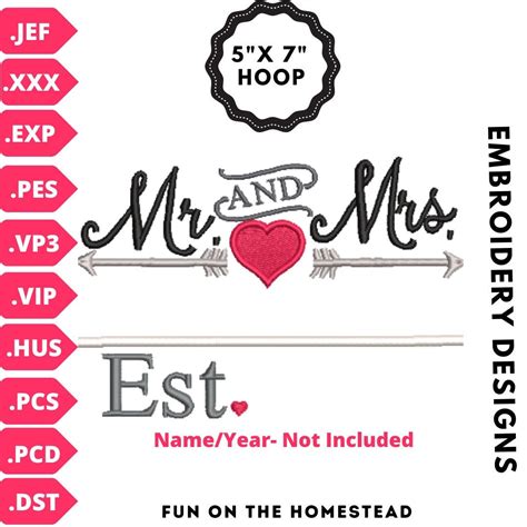 Mr And Mrs Machine Embroidery Design Wedding Embroidery Etsy