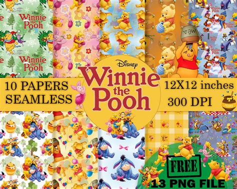 Winnie the Pooh Digital Paper Sets, Winnie Pooh Theme Party, Pooh Bear ...