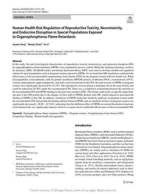 Human Health Risk Regulation Of Reproductive Toxicity Neurotoxicity