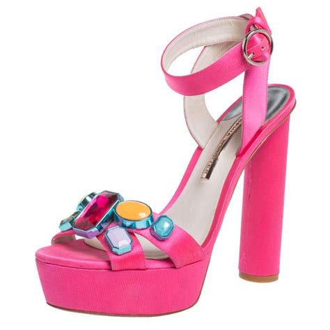 Sophia Webster Pink Satin Amanda Crystal Embellished Platform Ankle