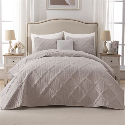 Exclusivo Mezcla Ultrasonic Quilt Set King Size 3 Pieces Light Grey