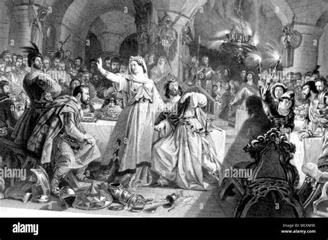 Hauntings - The Banquet scene in 'Macbeth'. Engraving of 1879 by CW Sharpe after the painting by ...