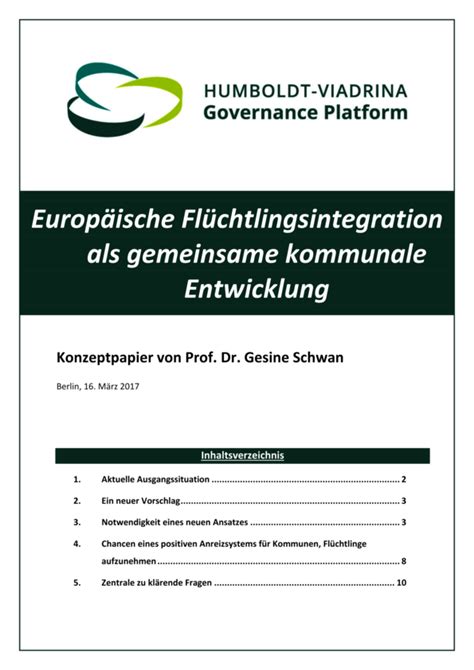 Konzeptpapier Europ Ische Fl Chtlingsintegration Als Gemeinsame