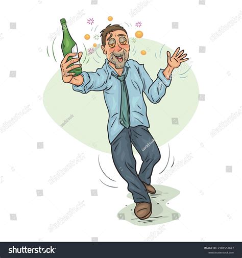 Funny Drunk Man Holding Bottle Wine Stock Vector Royalty Free