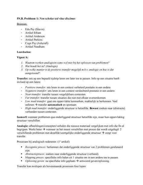 Nabespreking Probleem 1 Analogie Onderwijspsychologie 1 8 5N