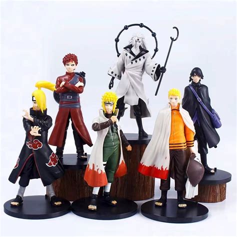 6Pcs Set 20cm Figura De Anime Naruto Cartoon Sasuke Gaara Uzumaki