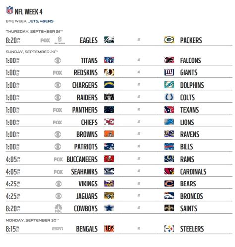 Week 4 Nfl Schedule Printable