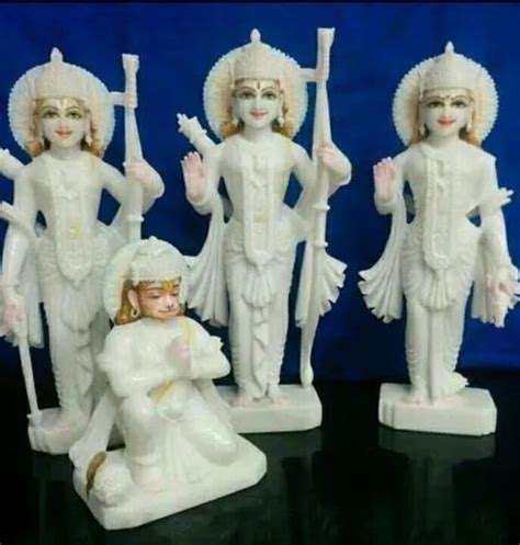 White Hindu Multicolor Painted Marble Sita Ram Darbar Statue For