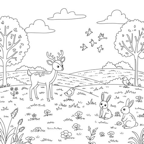 Desenho Da Natureza Com Animais Para Colorir - Desenhos da Natureza para colorir
