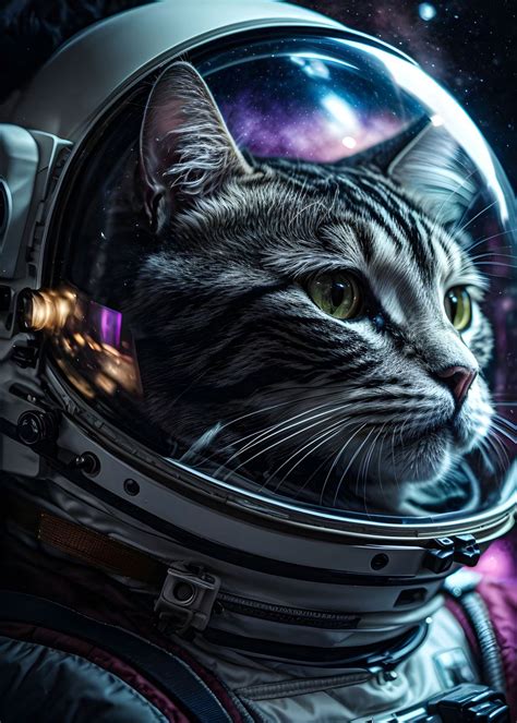 Cosmic Space Cat Poster Picture Metal Print Paint By Plate