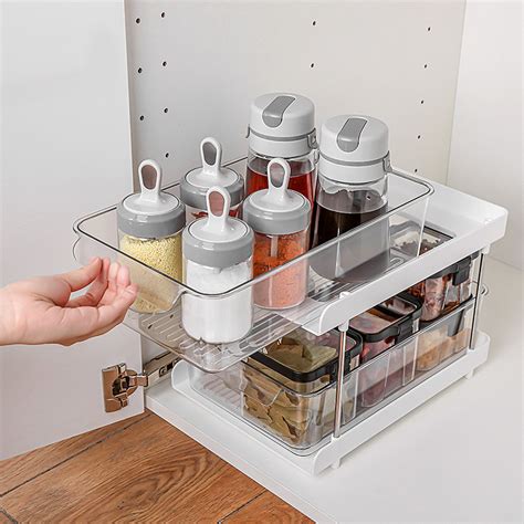 Kitchen Storage Rack Drawer Cabinet Condiment Organizer Double Layer