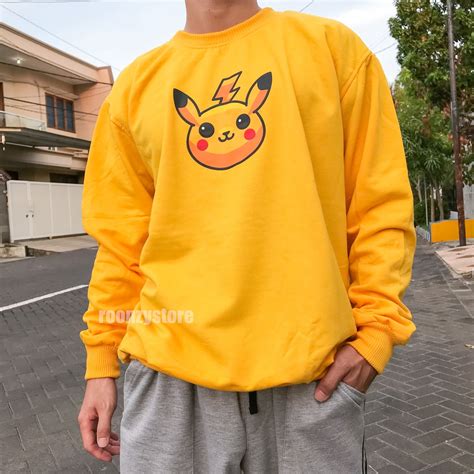 Jual Sweater Aesthetic Pokemon Listrik Kuning Pikachu Yellow Graphic