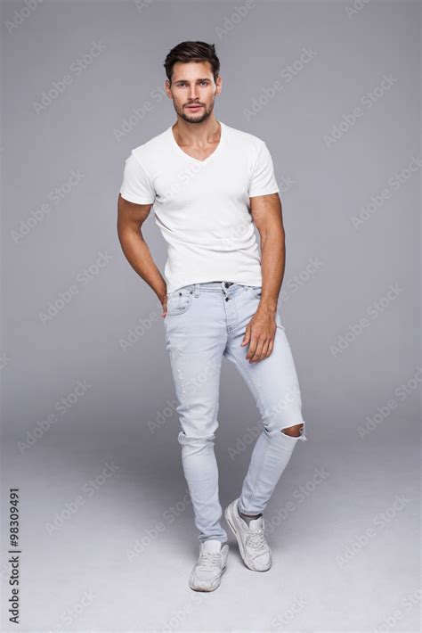 Handsome Man Wearing Jeans And White T Shirt Photos Adobe Stock