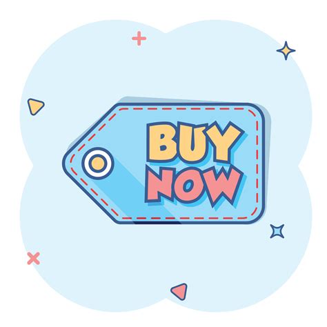 Vector cartoon buy now shopping icon in comic style. Buy now sign ...