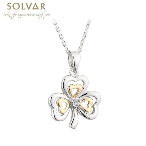 Shamrock Necklace - Silver, 10k Gold & Diamond Shamrock Pendant at IrishShop.com | S45783