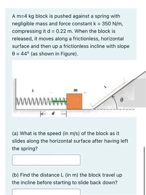 A M Kg Block Is Pushed Against A Spring With Negligible Mass And Force