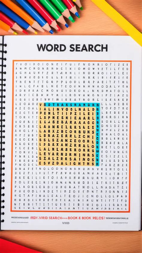 Colorful Word Search Puzzle Book On Desk With Neuron Background Muse Ai