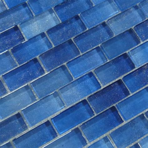 Gulf Stream Blue 1x2 Offset Glass Tile Oasis Tile