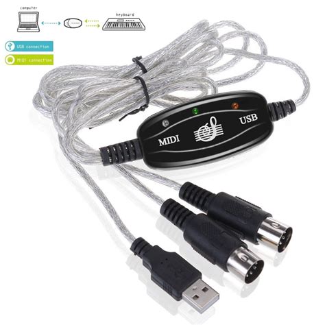 Usb In Out Midi Interface Cable Converter Pc To Music Keyboard Adapter Cord