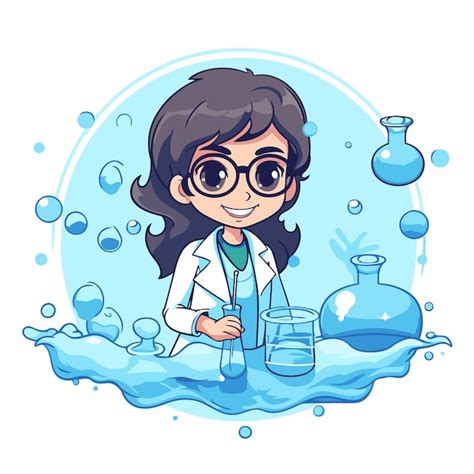 Personagem De Desenho Animado De Menina Cientista Segurando Um Frasco