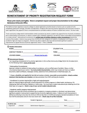 Fillable Online Flc Losrios Reinstatement Of Priority Registration