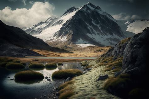 Paisaje Con Lago Y Monta A Cubierta De Nieve Foto Premium