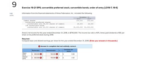 Solved 9 Exercise 19 21 Eps Convertible Preferred Stock