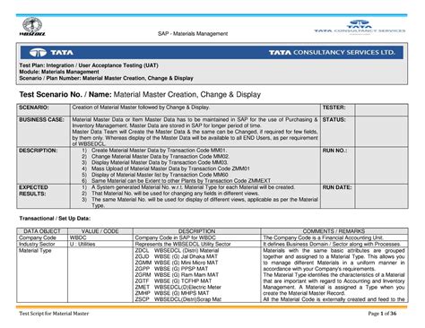 Sap Materials Management Test Script For Test Plan Integration