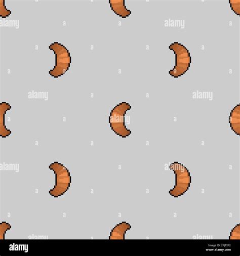 Croissant Pixel Art Pattern Seamless 8 Bit Bagel Pixelated Background Vector Texture Stock