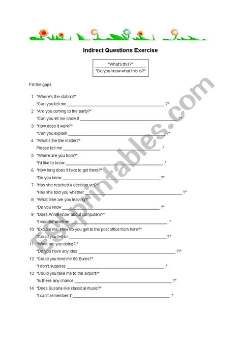 Indirect Question Exercise Esl Worksheet By Jpene2000