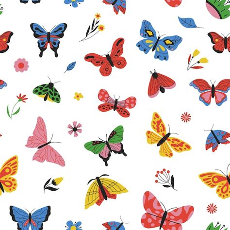 Premium Vector Butterflies Pattern Seamless Print Of Colored Cartoon Flying Insects Fashion