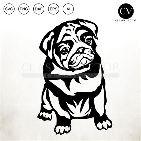 Svg Files For Cricut Pug Print File Cute Pug Silhouette Pug Dog Pug