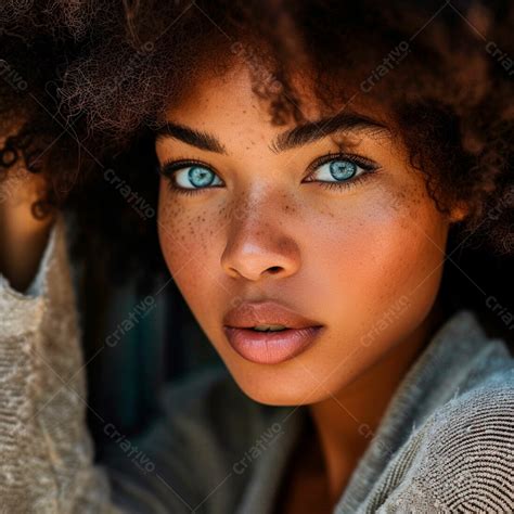 Imagem De Uma Bela Mulher Negra Cabelos Afro E Olhos Azuis