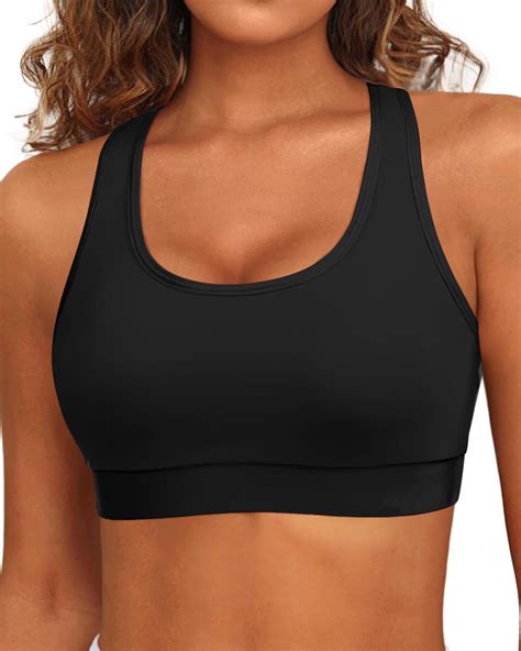 Holipick Black Women S Sports Bra Bikini Tops Racerback Swim Top Scoop Neck Bathing Suits Top