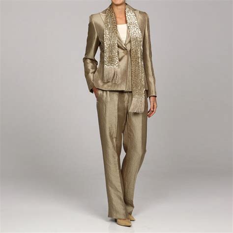 Kasper Women S Satin Pant Suit With Scarf JustCampus Shimmer