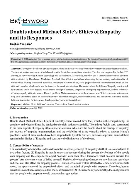 Pdf Doubts About Michael Slotes Ethics Of Empathy And Its Responses