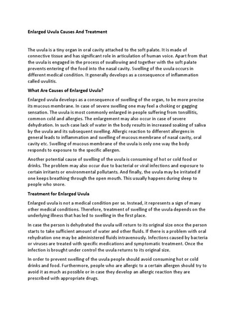 Enlarged Uvula Causes and Treatment | PDF | Snoring | Medical Specialties