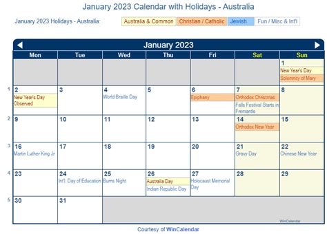 Print Friendly January 2023 Australia Calendar For Printing