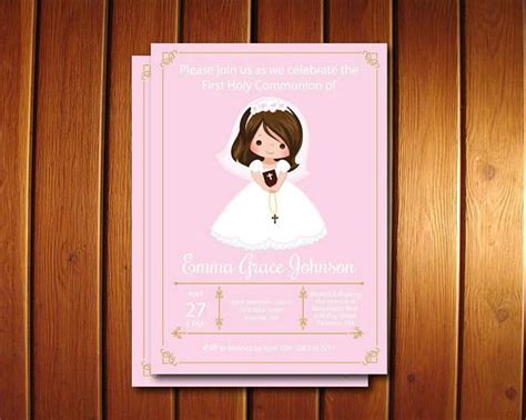 Girl First Communion Invites Floral First Communion Invites Etsy