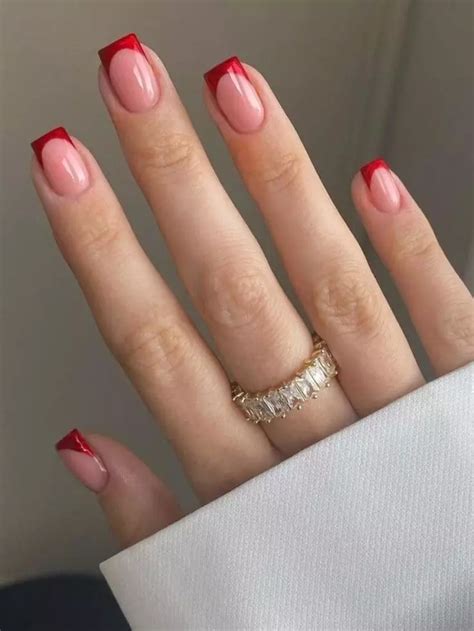 Short Square Red French Tip Nails Trending Styles For Bold Elegance