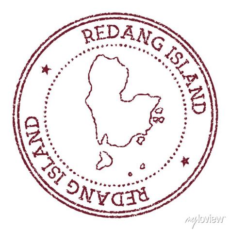 Redang Island Round Rubber Stamp With Island Map Vintage Red Pinturas