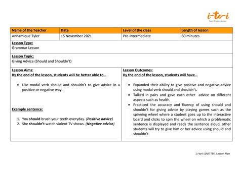 Solution Tefl Assignment Lesson Plan Grammar Pdf Studypool