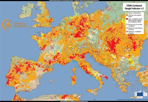 ヨーロッパで進行中の干ばつの規模はCopernicusEMS European Drought Observatory によって強調されてい