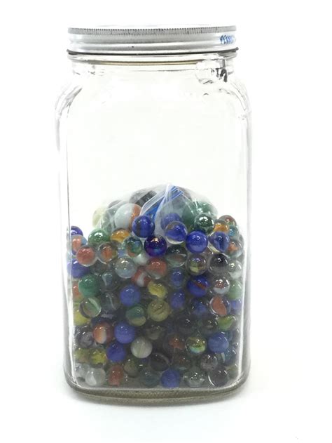 Lot Vintage Assorted Glass Marbles W Jar