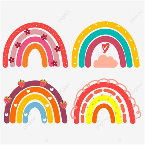 Conjunto De Pegatinas De Arco Iris Boho De Dibujos Animados Lindo PNG